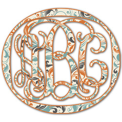 Orange & Blue Leafy Swirls Monogram Decal - Medium (Personalized)