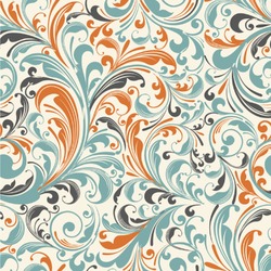 Orange & Blue Leafy Swirls Wallpaper & Surface Covering (Peel & Stick 24"x 24" Sample)
