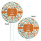 Orange & Blue Leafy Swirls White Plastic 5.5" Stir Stick - Double Sided - Round - Front & Back