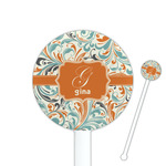 Orange & Blue Leafy Swirls 5.5" Round Plastic Stir Sticks - White - Double Sided (Personalized)