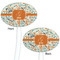 Orange & Blue Leafy Swirls White Plastic 7" Stir Stick - Double Sided - Oval - Front & Back