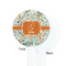 Orange & Blue Leafy Swirls White Plastic 7" Stir Stick - Single Sided - Round - Front & Back