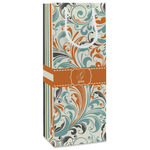 Orange & Blue Leafy Swirls Wine Gift Bags - Matte (Personalized)