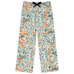 Orange & Blue Leafy Swirls Womens Pajama Pants - XS
