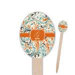 Orange & Blue Leafy Swirls Oval Wooden Food Picks - Double Sided (Personalized)