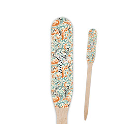 Orange & Blue Leafy Swirls Paddle Wooden Food Picks - Double Sided (Personalized)