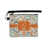 Orange & Blue Leafy Swirls Wristlet ID Case w/ Name and Initial