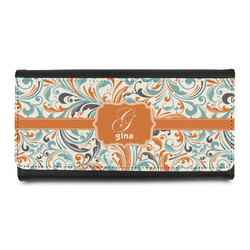 Orange & Blue Leafy Swirls Leatherette Ladies Wallet (Personalized)