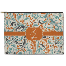 Orange & Blue Leafy Swirls Zipper Pouch - Large - 12.5"x8.5" (Personalized)