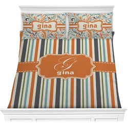 Orange & Blue Stripes Comforter Set - Full / Queen (Personalized)