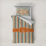 Orange & Blue Stripes Duvet Cover Set - Twin XL (Personalized)