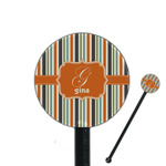 Orange & Blue Stripes 5.5" Round Plastic Stir Sticks - Black - Double Sided (Personalized)