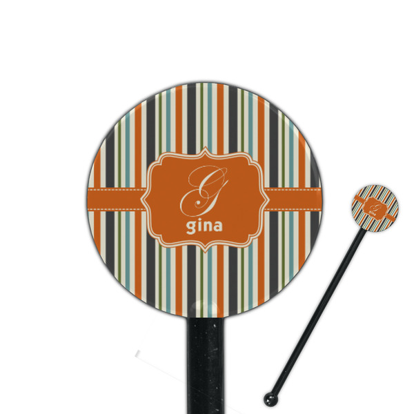 Custom Orange & Blue Stripes 5.5" Round Plastic Stir Sticks - Black - Double Sided (Personalized)