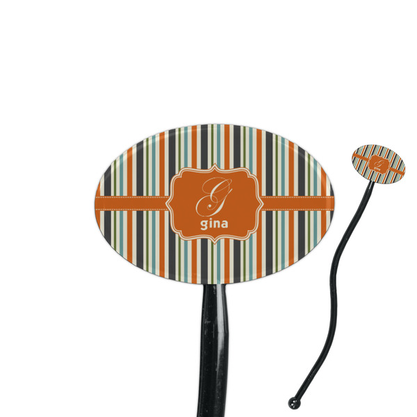 Custom Orange & Blue Stripes 7" Oval Plastic Stir Sticks - Black - Single Sided (Personalized)