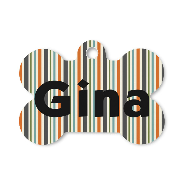 Custom Orange & Blue Stripes Bone Shaped Dog ID Tag - Small (Personalized)