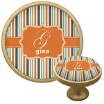 Orange & Blue Stripes Cabinet Knob - Gold (Personalized)