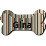 Orange & Blue Stripes Ceramic Dog Ornament - Front & Back w/ Name and Initial