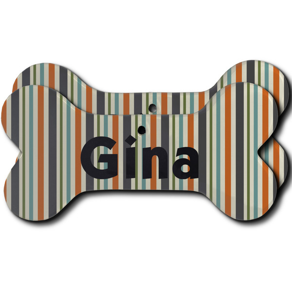 Custom Orange & Blue Stripes Ceramic Dog Ornament - Front & Back w/ Name and Initial