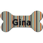 Orange & Blue Stripes Ceramic Dog Ornament - Front w/ Name and Initial