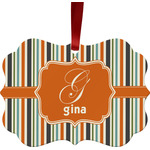 Orange & Blue Stripes Metal Frame Ornament - Double Sided w/ Name and Initial