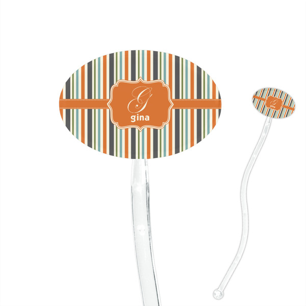 Custom Orange & Blue Stripes 7" Oval Plastic Stir Sticks - Clear (Personalized)