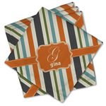 Orange & Blue Stripes Cloth Cocktail Napkins - Set of 4 w/ Name and Initial