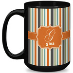 Orange & Blue Stripes 15 Oz Coffee Mug - Black (Personalized)