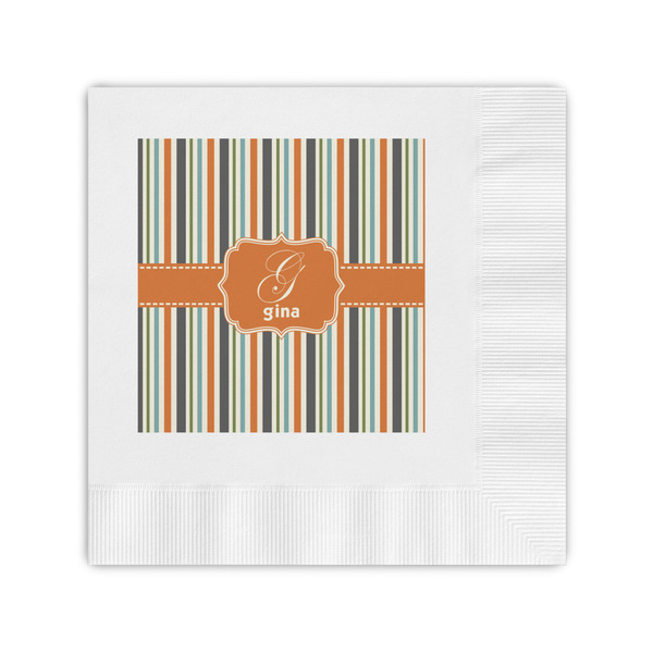 Custom Orange & Blue Stripes Coined Cocktail Napkins (Personalized)