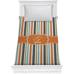 Orange & Blue Stripes Comforter - Twin XL (Personalized)