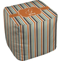 Orange & Blue Stripes Cube Pouf Ottoman - 18" (Personalized)
