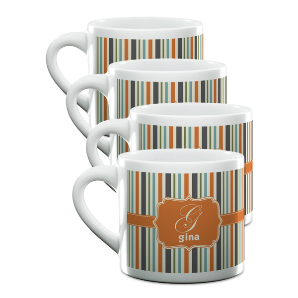 Custom Orange & Blue Stripes Double Shot Espresso Cups - Set of 4 (Personalized)