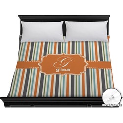 Orange & Blue Stripes Duvet Cover - King (Personalized)