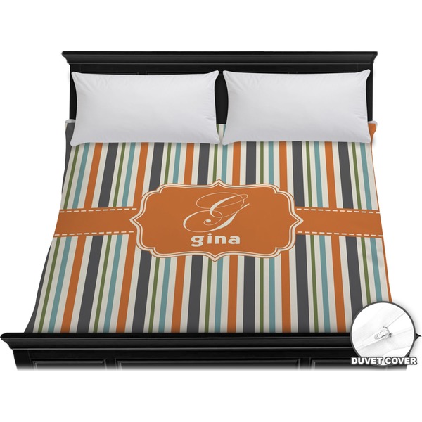 Custom Orange & Blue Stripes Duvet Cover - King (Personalized)