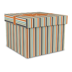 Orange & Blue Stripes Gift Box with Lid - Canvas Wrapped - Large (Personalized)
