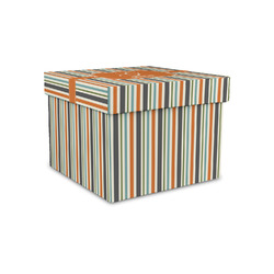 Orange & Blue Stripes Gift Box with Lid - Canvas Wrapped - Small (Personalized)