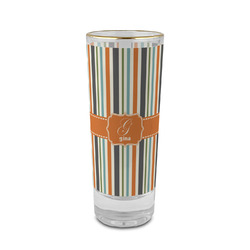 Orange & Blue Stripes 2 oz Shot Glass -  Glass with Gold Rim - Set of 4 (Personalized)