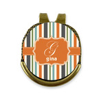 Orange & Blue Stripes Golf Ball Marker - Hat Clip - Gold