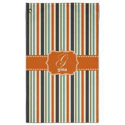 Orange & Blue Stripes Golf Towel - Poly-Cotton Blend w/ Name and Initial