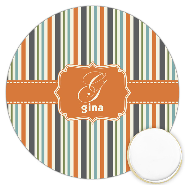 Custom Orange & Blue Stripes Printed Cookie Topper - 3.25" (Personalized)