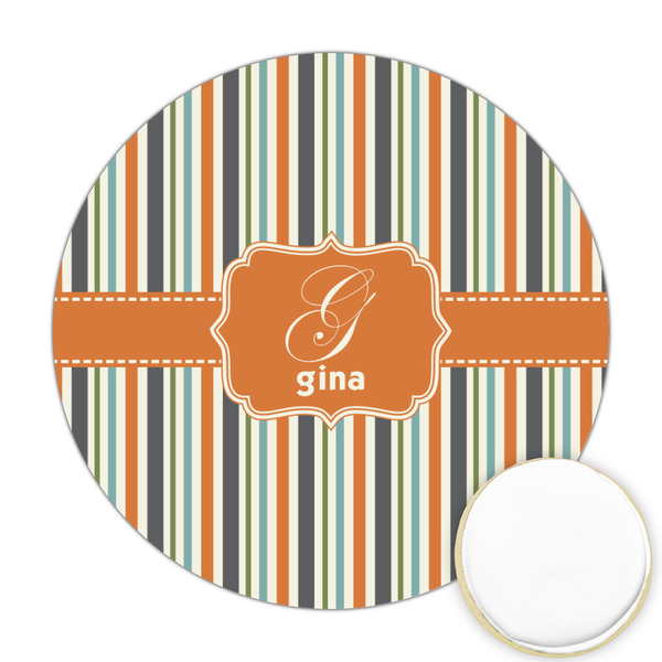 Custom Orange & Blue Stripes Printed Cookie Topper - 2.5" (Personalized)