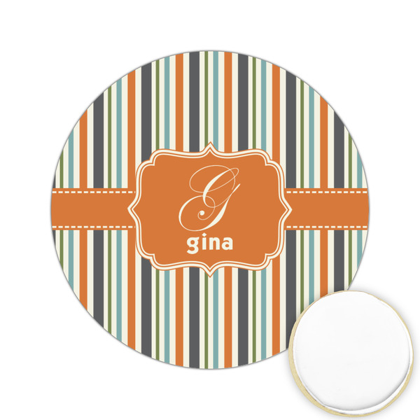 Custom Orange & Blue Stripes Printed Cookie Topper - 2.15" (Personalized)