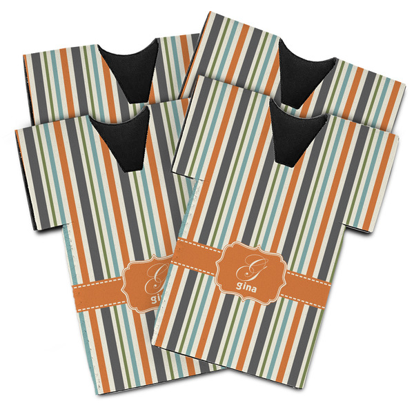 Custom Orange & Blue Stripes Jersey Bottle Cooler - Set of 4 (Personalized)