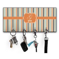 Orange & Blue Stripes Key Hanger w/ 4 Hooks w/ Name and Initial