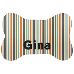 Orange & Blue Stripes Bone Shaped Dog Food Mat (Large) (Personalized)