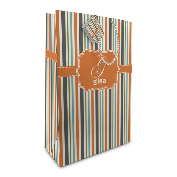 Custom Orange & Blue Stripes Large Gift Bag (Personalized)