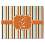 Orange & Blue Stripes Single-Sided Linen Placemat - Single w/ Name and Initial