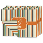 Orange & Blue Stripes Double-Sided Linen Placemat - Set of 4 w/ Name and Initial