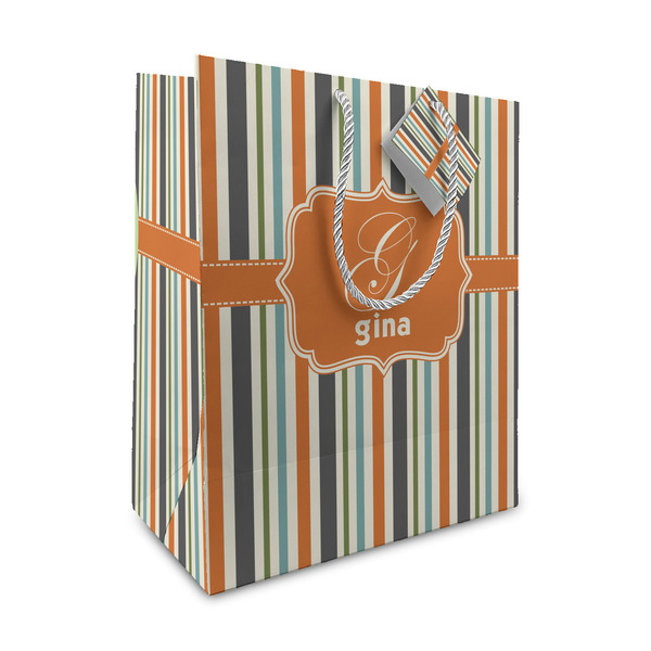 Custom Orange & Blue Stripes Medium Gift Bag (Personalized)