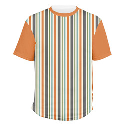 Orange & Blue Stripes Men's Crew T-Shirt - Medium