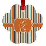 Orange & Blue Stripes Metal Paw Ornament - Double Sided w/ Name and Initial